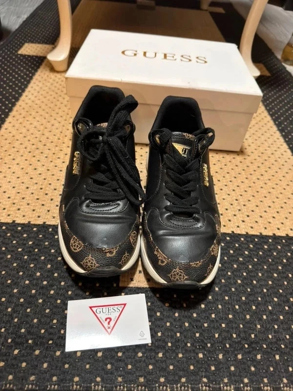 GUESS Black Monogram Sneakers Gold Details