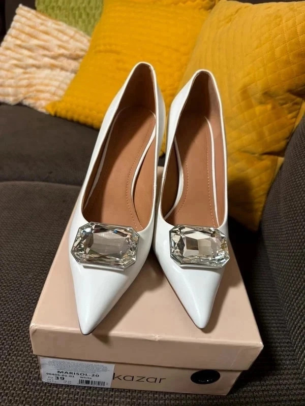 Kazar Marisol White Leather Bridal Heels with Crystals
