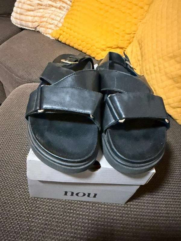 Pavement Black Leather Platform Sandals