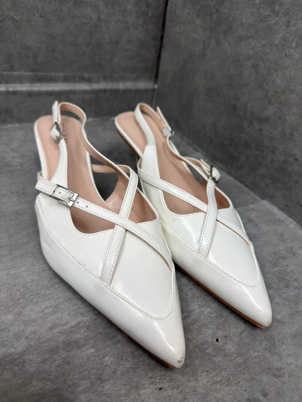 Raid White Pointed Slingback Kitten Heels