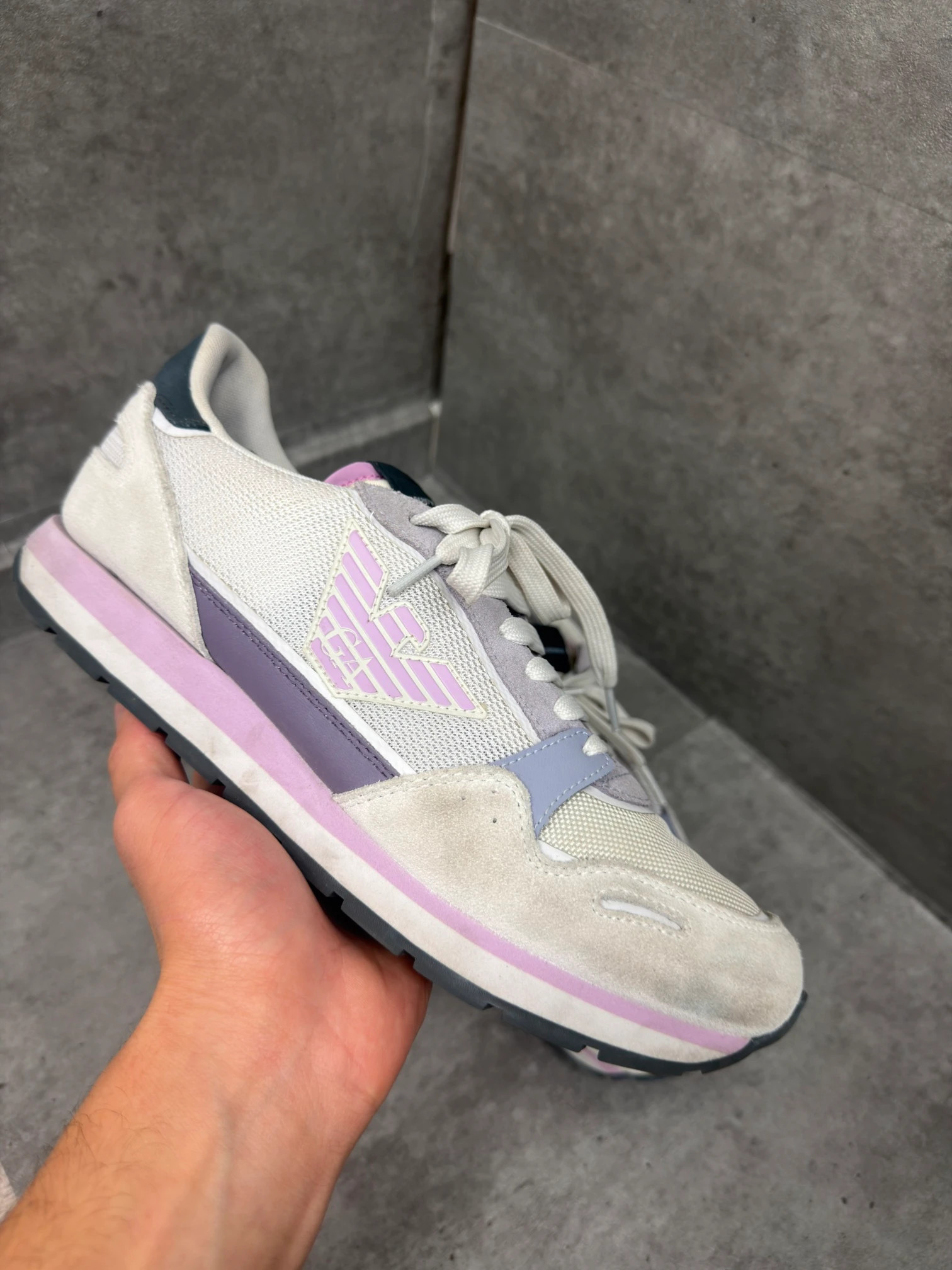 Emporio Armani Suede Sneakers White Lilac