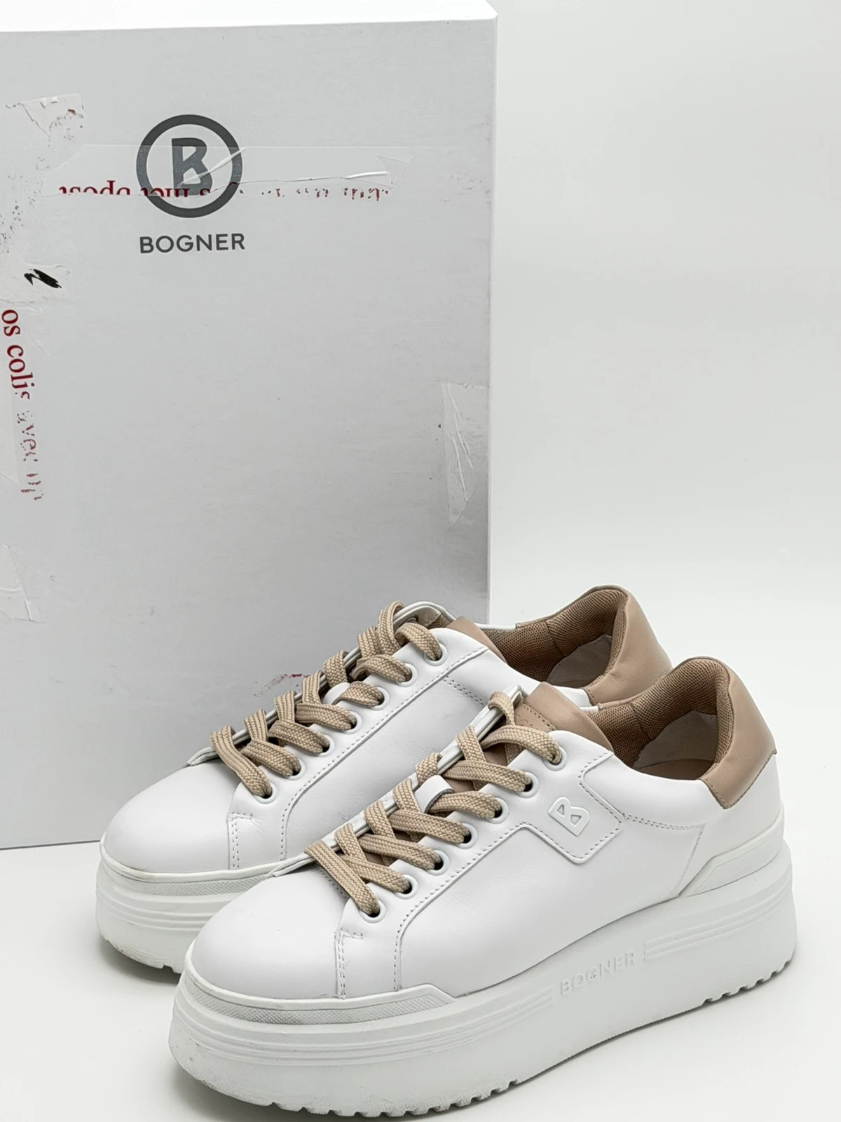 Bogner New York 4 C Leather Platform Sneakers White Beige