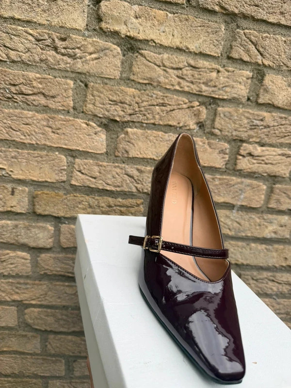 Anna Field Patent Mary Jane Heels Dark Red